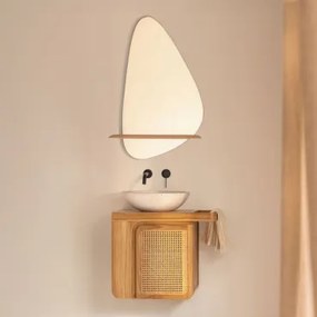 Georgy Zwevend Badkamermeubelset 60x40 Cm In Teakhout Teakhout & Rond Cement Wit Ø40 Cm Zavion & Matzwart Inbouwmodel Met Afvoerkraan Zonder Overloop,