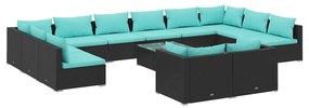 vidaXL 13-delige Loungeset met kussens poly rattan zwart