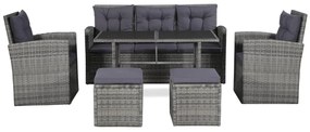 vidaXL 6-delige Loungeset met kussens poly rattan grijs
