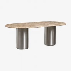 Ovalen Eettafel 220x110 Cm Luceida Rood Chigan-marmer & Geborsteld Roestvrij Staal - Sklum