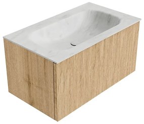 Mondiaz Kurve-dlux 80cm badmeubel oak met 1 lade en wastafel big small midden zonder kraangat opalo