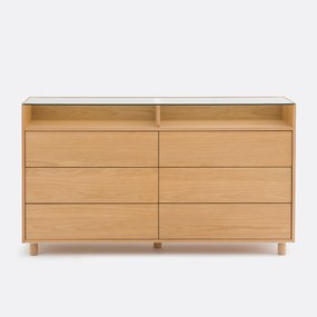 Ladekast van eikenfineer en gehard glas, 6 lades, WALOR