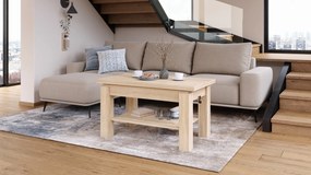 BRAVO sonoma eiken – uitschuifbare en in hoogte verstelbare salontafel, tafel met plank