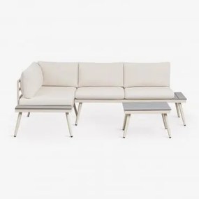 Nadi Aluminium En Houten Tuinset Met 4-zits Hoekbank En Salontafel Beige Tapioca - Lichtgrijs - Sklum