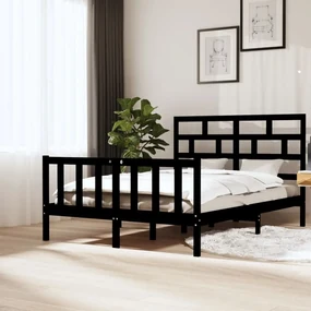 vidaXL Bedframe massief grenenhout zwart 160x200 cm