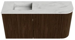 Mondiaz Joya DLux 80cm toiletmeubel ronding rechts walnut met wastafel faye links 1 kraangat opalo