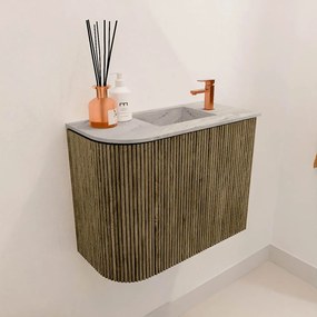 Mondiaz Joya DLux 50cm toiletmeubel ronding links dusk met wastafel faye rechts 1 kraangat glace