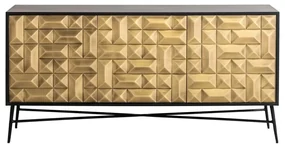 Richmond Interiors Tetro Zwart Dressoir Met Gouden Deuren - 160x40x77cm.