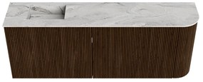 Mondiaz Joya DLux 110cm toiletmeubel ronding rechts walnut met wastafel faye links zonder kraangat glace