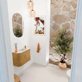Mondiaz Joya DLux 50cm toiletmeubel ronding links oak met wastafel faye rechts 1 kraangat meli