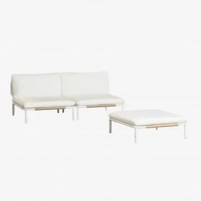 Tuinset Met 2-delige Modulaire Bank En Poef Van Roubly-staal Beige Amandelroos - Sklum
