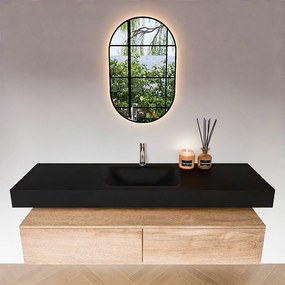 Zaro Alan badmeubel 160cm washed oak 2 lades met vrijhangende wastafel cloud midden 1 kraangat urban