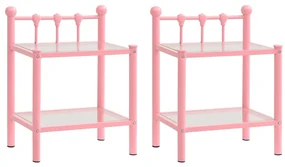 vidaXL Nachtkastjes 2 st metaal en glas roze en transparant