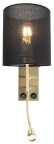 Art Deco wandlamp goud met katoenen zwarte kap - Stacca
