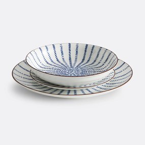 Set  van 4 diepe borden met straalmotieven, Bowlia