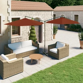 vidaXL Parasol dubbel met stalen paal 600 cm terracottakleurig