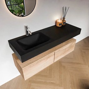 Zaro Alan badmeubel 130cm washed oak 2 lades met vrijhangende wastafel cloud links 1 kraangat urban