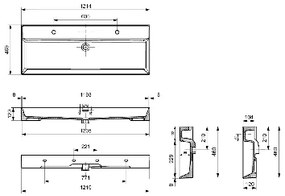 Plieger Kansas wastafel met 2 kraangaten met overloop 120x46.6cm mat zwart