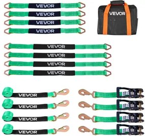 VEVOR Wielbevestigingsband (50,8 x 2438,4 mm) met veerhaken en een treksterkte van 4540 kg en een draagvermogen van 1512 kg, Motorfietsbevestigingssysteem Wielbevestigingsband Bandenband voor SUV's en aanhangwagens, Groen