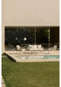 Tuinset Met 2-zitsbank, 2 Fauteuils En Salontafels In Aluminium En Gevlochten Touw Arhiza Groen – Khaki - Sklum
