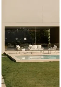 Tuinset Met 2-zitsbank, 2 Fauteuils En Salontafels In Aluminium En Gevlochten Touw Arhiza Groen – Khaki - Sklum