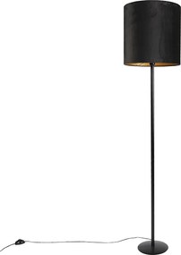 Zwarte vloerlamp met velours kap zwart met goud 40 cm - Simplo
