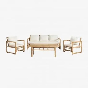 Tuinset Met 3-zitsbank, 2 Fauteuils En Livayna Bamboe Salontafel Bamboe - Sklum