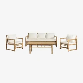 Tuinset Met 3-zitsbank, 2 Fauteuils En Livayna Bamboe Salontafel Bamboe - Sklum