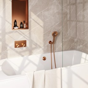 Brauer Stripe inbouw badkraan met drukknoppen, badvulcombinatie en 3 standen handdouche koper geborsteld PVD
