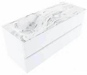 Mondiaz Vica DLux badmeubel 120cm talc 2 lades met wastafel glace links zonder kraangat