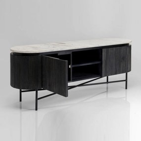 Kare Design Glenn Ovaal Tv-meubel Zwart Met Wit Marmer - 150x40x54cm.