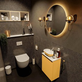 Mondiaz Fowy toiletmeubel 40cm ocher met gele waskom links en kraangat