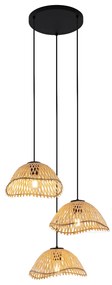 Bohemian hanglamp zwart met bamboe 3-lichts - LilyBohemian E27 Bohemian Binnenverlichting Lamp