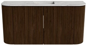 Mondiaz Joya DLux 85cm toiletmeubel ronding links/rechts walnut met wastafel faye midden zonder kraangat glace
