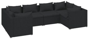 vidaXL 6-delige Loungeset met kussens poly rattan zwart