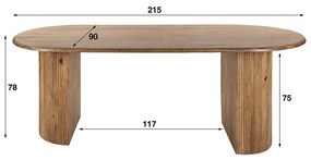 Ovale Eettafel Hout Met Ribbel Poot - 215 X 90cm.