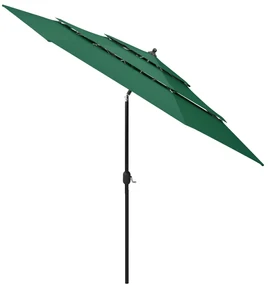 vidaXL Parasol 3-laags met aluminium paal 3 m groen