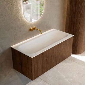 Mondiaz Kurve 100cm badmeubel walnut met 1 lade en wastafel big medium midden zonder kraangat