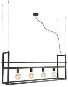 Eettafel / Eetkamer Industriële hanglamp zwart met rek large 4-lichts - Cage Rack Industriele / Industrie / Industrial E27 Binnenverlichting Lamp