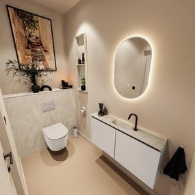 MONDIAZ TURE-DLUX 100cm toiletmeubel Linen. EDEN wastafel Ostra positie midden. Met 1 kraangat. TUREDX100LINM1OST