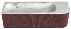 Mondiaz Kurve-dlux 145cm badmeubel ronding rechts ruby met 1 lade en deur en wastafel big large links 2 kraangaten opalo