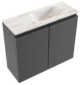 Mondiaz Ture DLux toiletmeubel 60cm dark grey met wastafel frappe rechts met kraangat