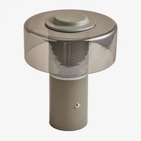 Draadloze Led Tafellamp In Glas En Staal Elfriede Licht Taupe Grijs - Sklum