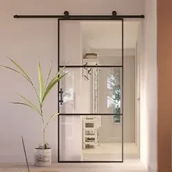Stalen Schuifdeur Slimline 3-vaks Helder Glas - Zwart - Incl. Rails