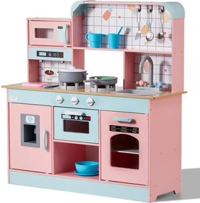 VEVOR Speelkeuken voor kinderen, houten speelgoedkeukenset met licht en geluid, peuterkeuken met ijsmachine, oven, gootsteen, magnetron, koelkast en keukengerei en fruitaccessoires voor peuters van 3 tot 8 jaar, roze