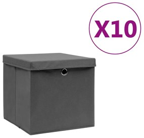 vidaXL Opbergboxen met deksels 10 st 28x28x28 cm grijs
