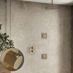Saniclear Brass Stripes inbouw regendouche 30cm met vierkante massagejets en plafondarm geborsteld messing - mat goud