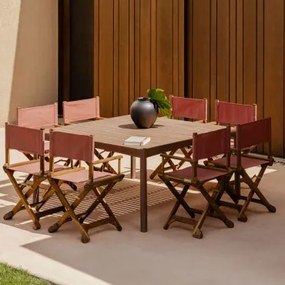Set Van 150x150 Cm Vierkante Tafel In Aderyn Acacia Hout En 8 Ridley Opvouwbare Tuinregisseursstoelen In Hout Rode Dakpan - Sklum