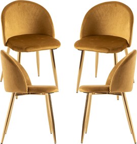 Set 4 Vint Fluwelen Golden Stoelen