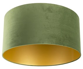 Stoffen Velours lampenkap groen 50/50/25 met gouden binnenkant cilinder / rond